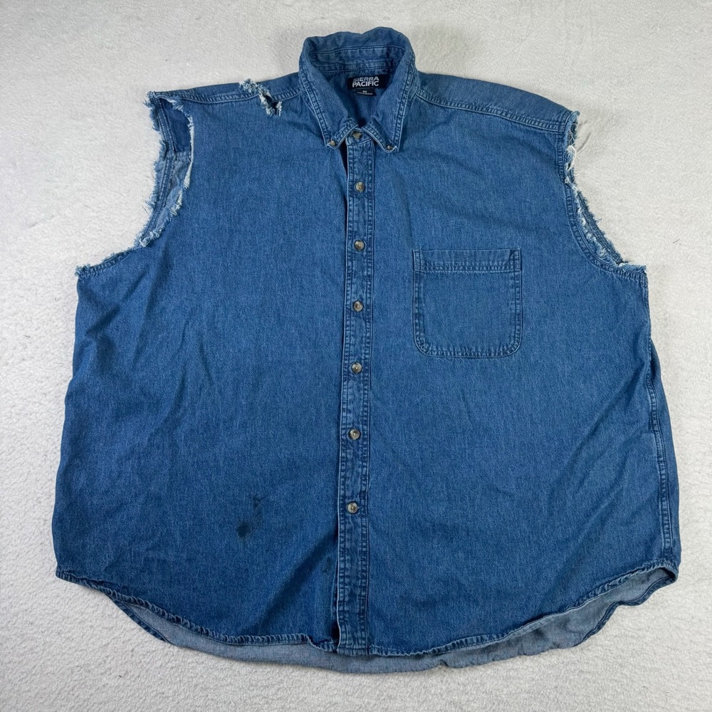 Sierra Pacific Denim Vest Men 3XL Blue Good Distressed Biker Trail Of Tears 2015